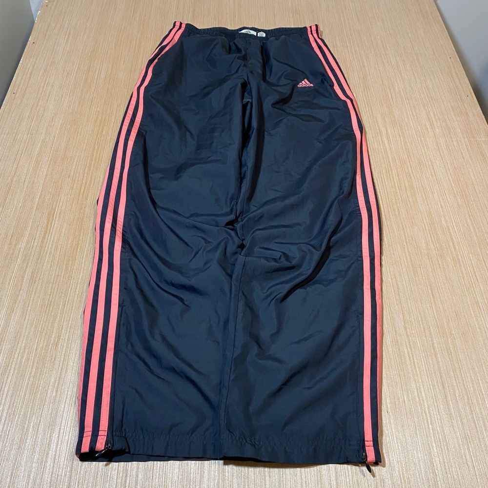 Adidas Womens Track Pants Black Pink Stripe Mesh Lined Windbreaker AZF001 Medium